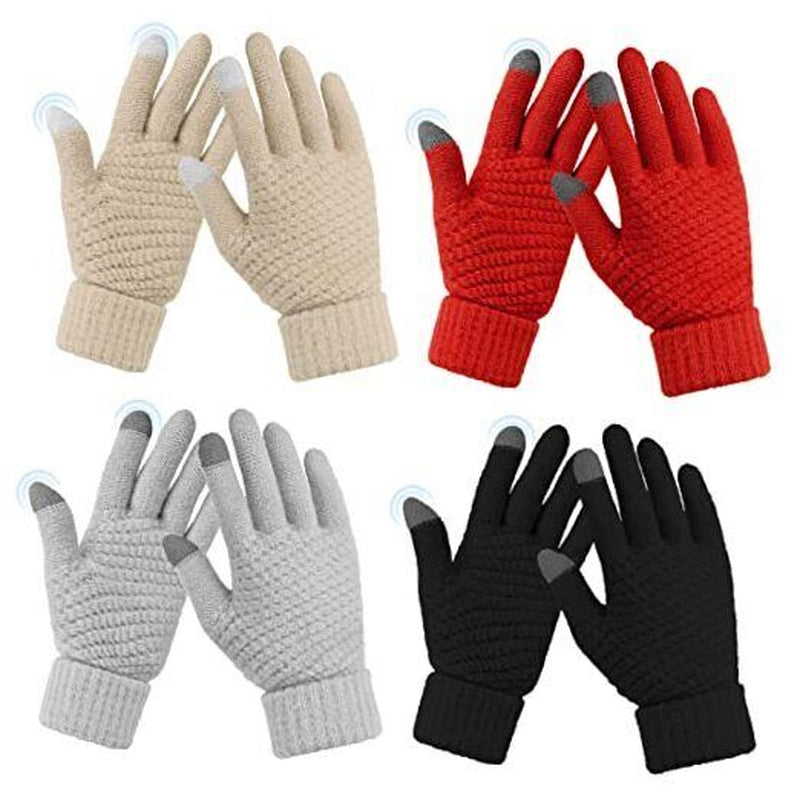 4 Pairs Womens Gloves for Cold Weather, Christmas Gifts Black, Red, Grey,Beige