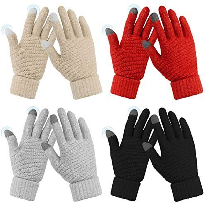 4 Pairs Womens Gloves for Cold Weather, Christmas Gifts Black, Red, Grey，Beige